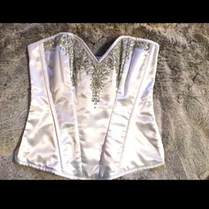Top Drawer White Satin Rhinestone and Beads Corset